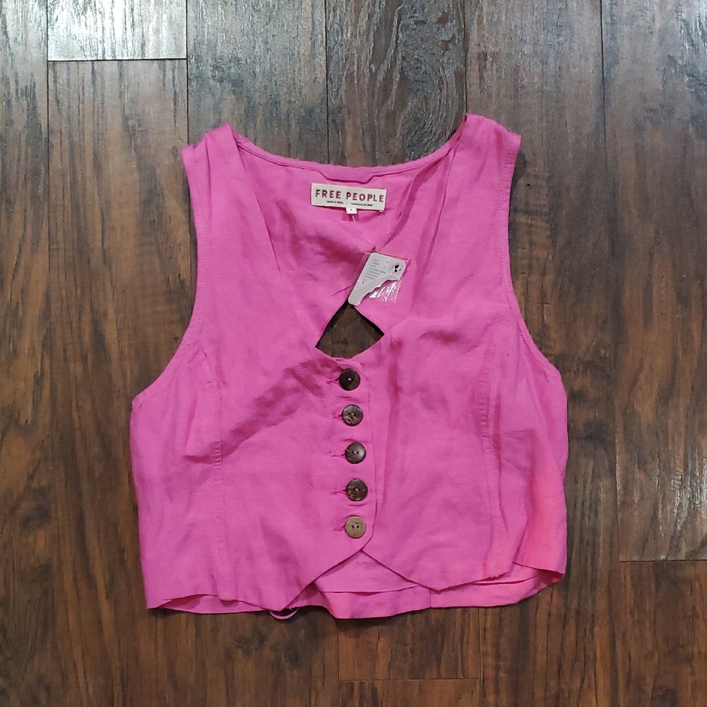 NWT Free People Fuchsia Button-Down Crop Top